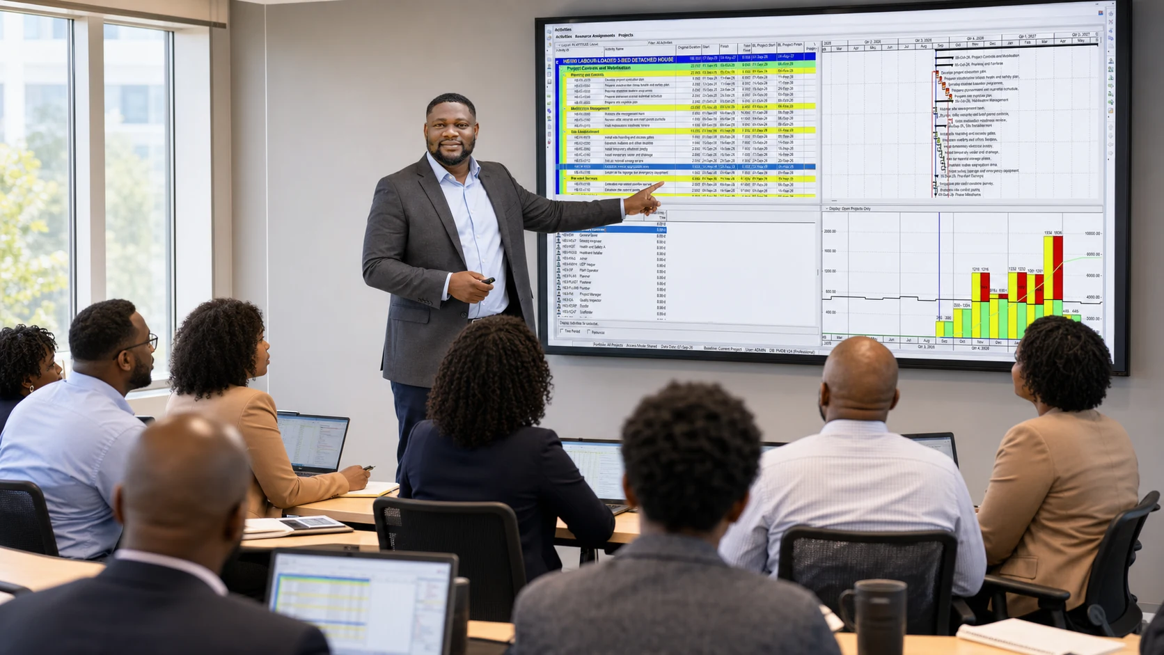 Dr Francis Osadare teaching a classroom of planning and project-controls professionals